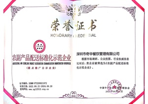 農副產品配送標準化示范企業
食材配送榮譽證書